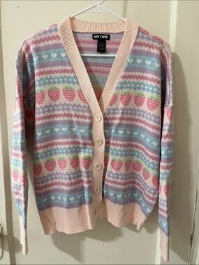 Hot Topic Pastel Pink Strawberry Fair Isle Cardigan